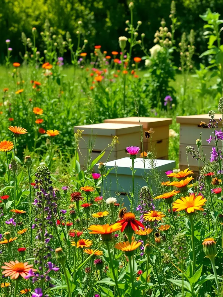 A field of blooming crops with bees actively pollinating, illustrating the pollinator-safe nature of Dura Select.